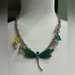 Betsey Johnson Green and Yellow Dragonfly Necklace